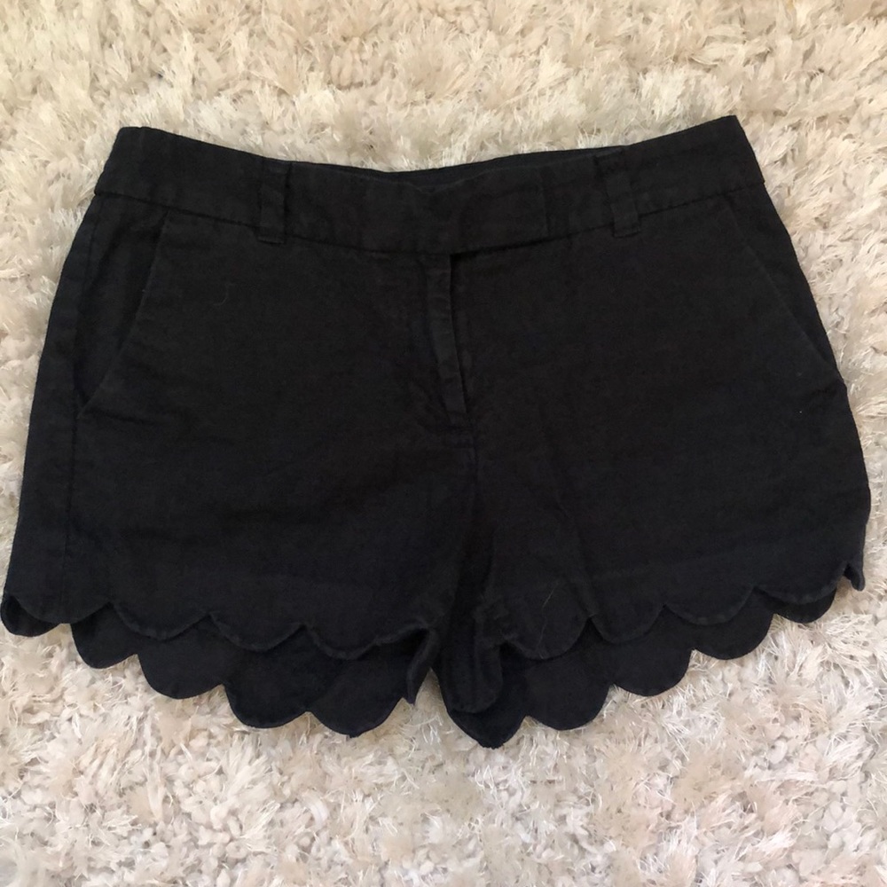 J. Crew Black Linen Scallop Shorts 2